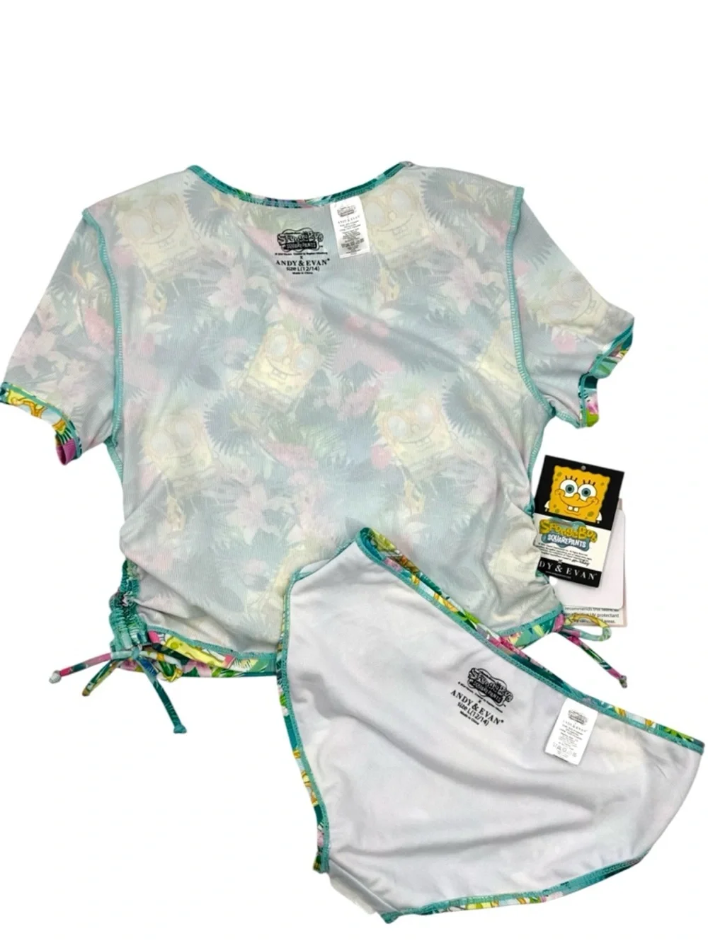 Andy & Evan x SpongeBob SquarePants Tropical Rash Guard Set - Size L (12/14) - Picture 4 of 16